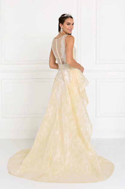 Lace Illusion Sweetheart A-Line Long Dress with Organza Overlay-1