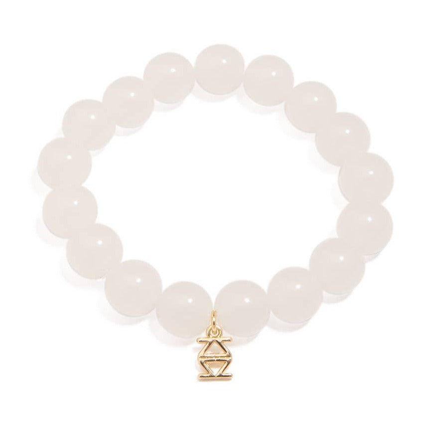 Glass Bead Stretch Bracelet - White-0