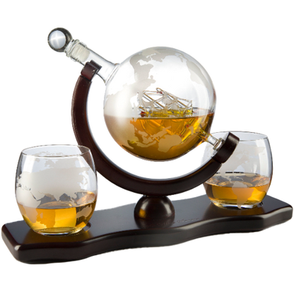 Gifts for Dad, Men Whiskey & Wine Decanter Globe World Set with Globe Glasses Anniversary Birthday House Warming for Liquor Scotch Bourbon Vodka, Gift for Him Husband, Gifts For Men Globe - 850ml-0