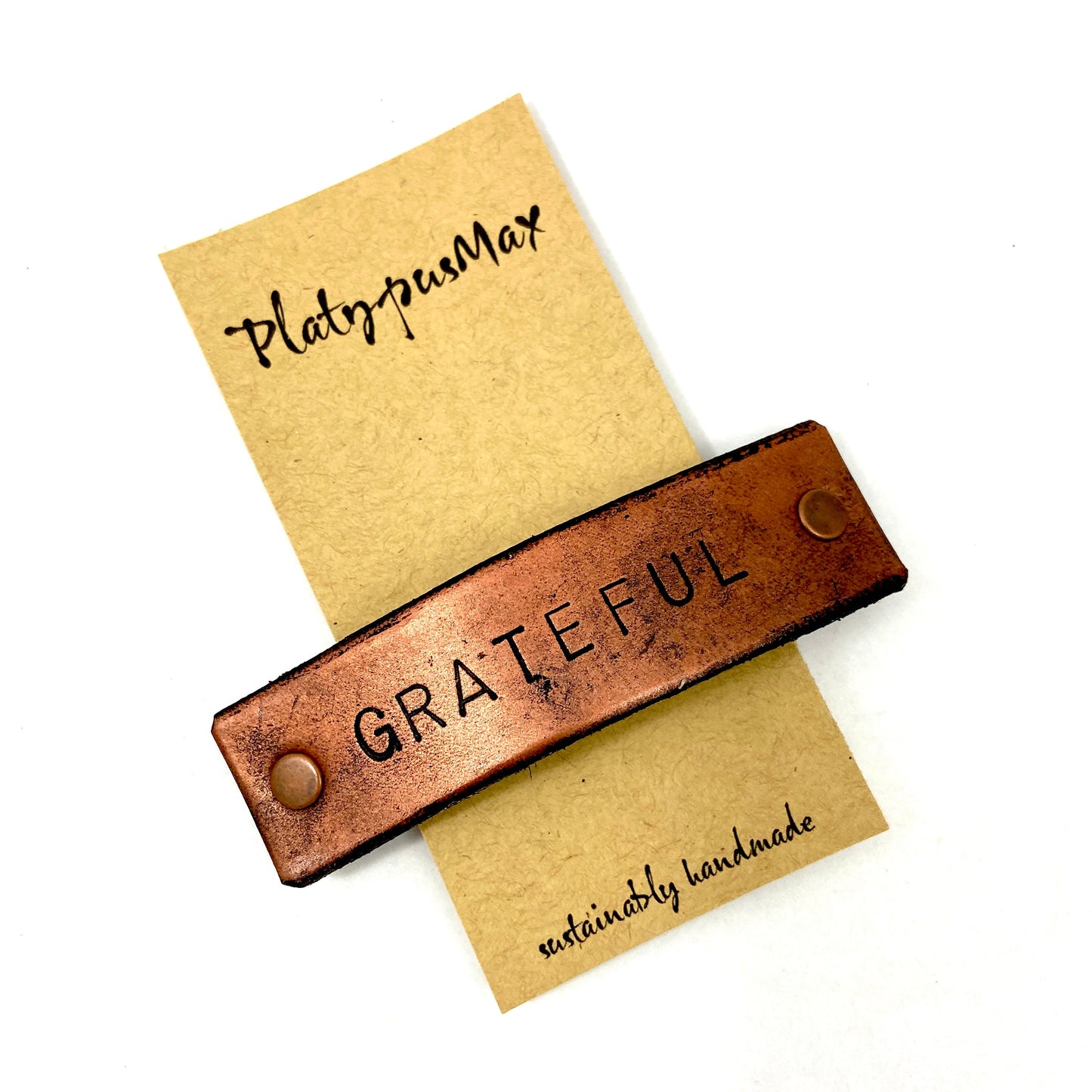 Custom Text Message / Stamped Words, Name, ZIP Code Leather Barrette-7