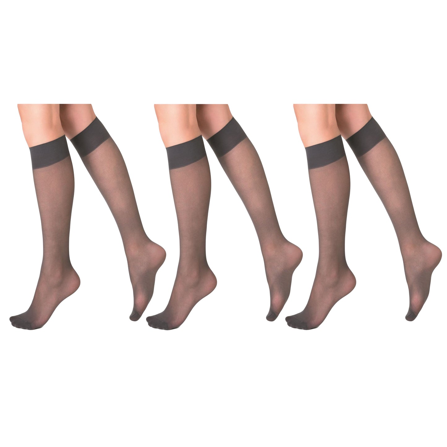 3 Pairs Sheer Knee High Socks for Women 15 Denier with Stay-Up Band One Size-3