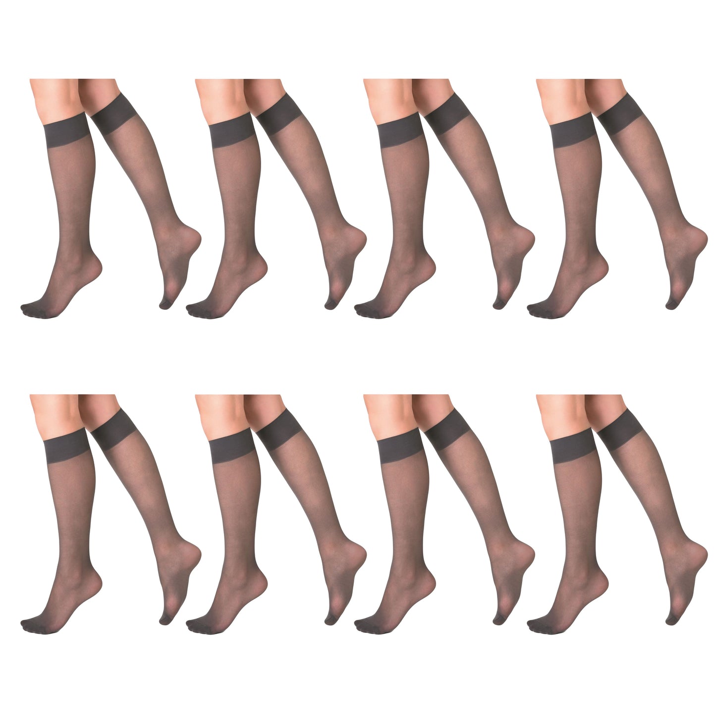 8 Pairs Sheer Knee High Socks for Women 15 Denier with Stay-Up Band One Size-2