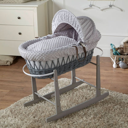 Grey Dimple Grey Wicker Baby Moses Basket With Stand-0