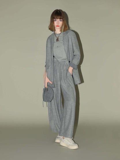 Grey Oversized Belted Blazer-2