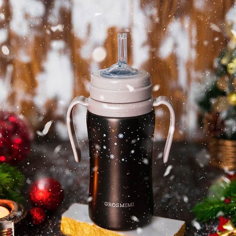 Grosmimi Dark Stainless Straw Cup 300ml Cream Beige-4