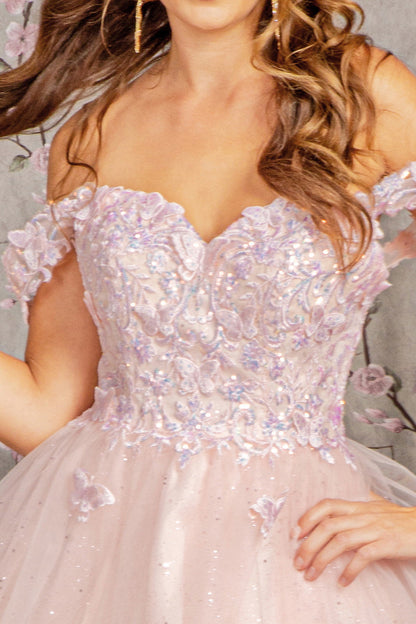 Butterfly Applique Sequin Mesh Babydoll Dress w/ Sheer Straps-2