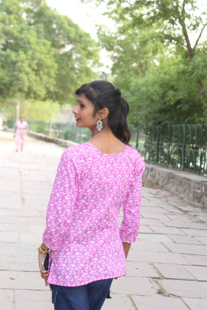 Gulbahar Pink Kurti - Stylish Printed Cotton Kurti for Everyday Wear-2