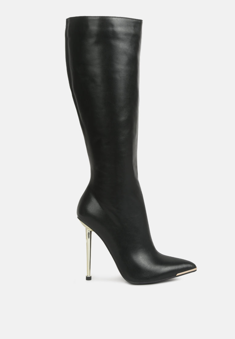 Hale Faux Leather Pointed Heel Calf Boots-0