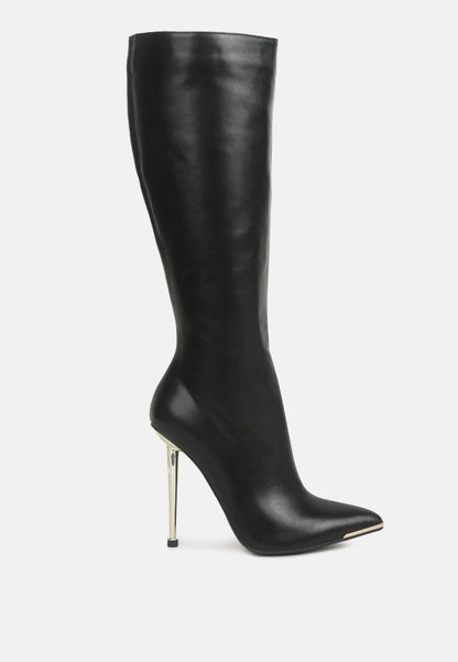 Hale Faux Leather Pointed Heel Calf Boots-0