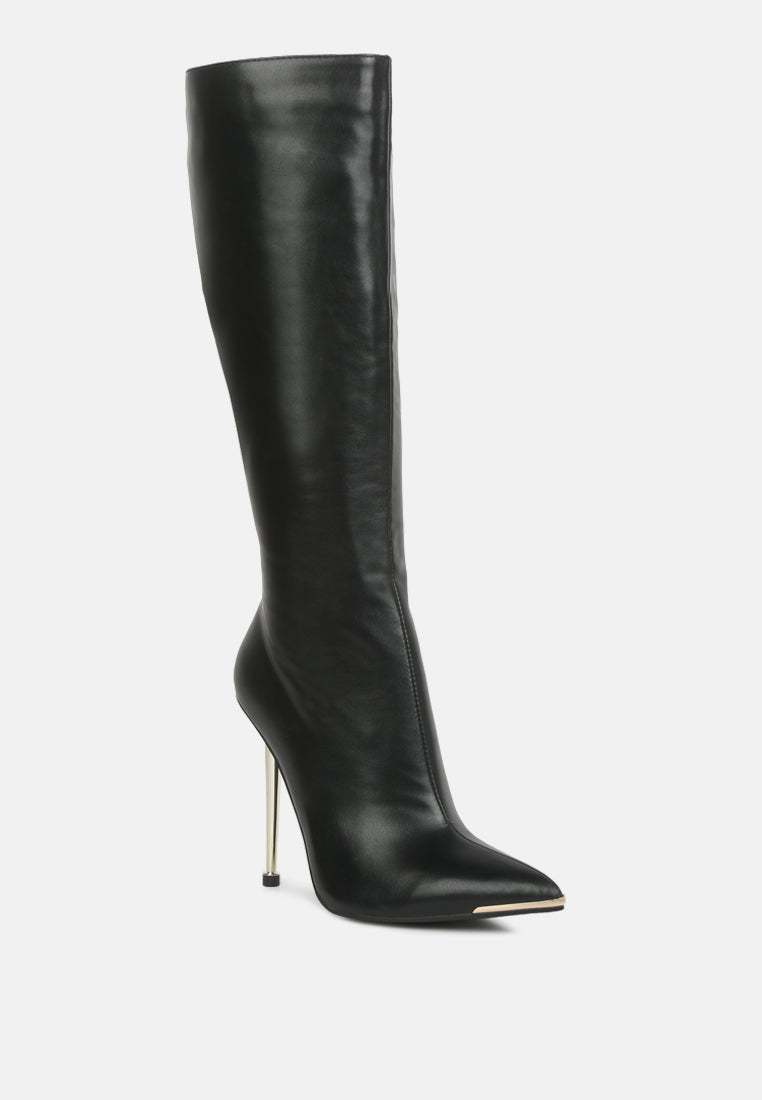Hale Faux Leather Pointed Heel Calf Boots-1