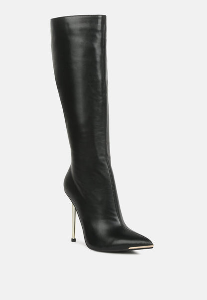 Hale Faux Leather Pointed Heel Calf Boots-1