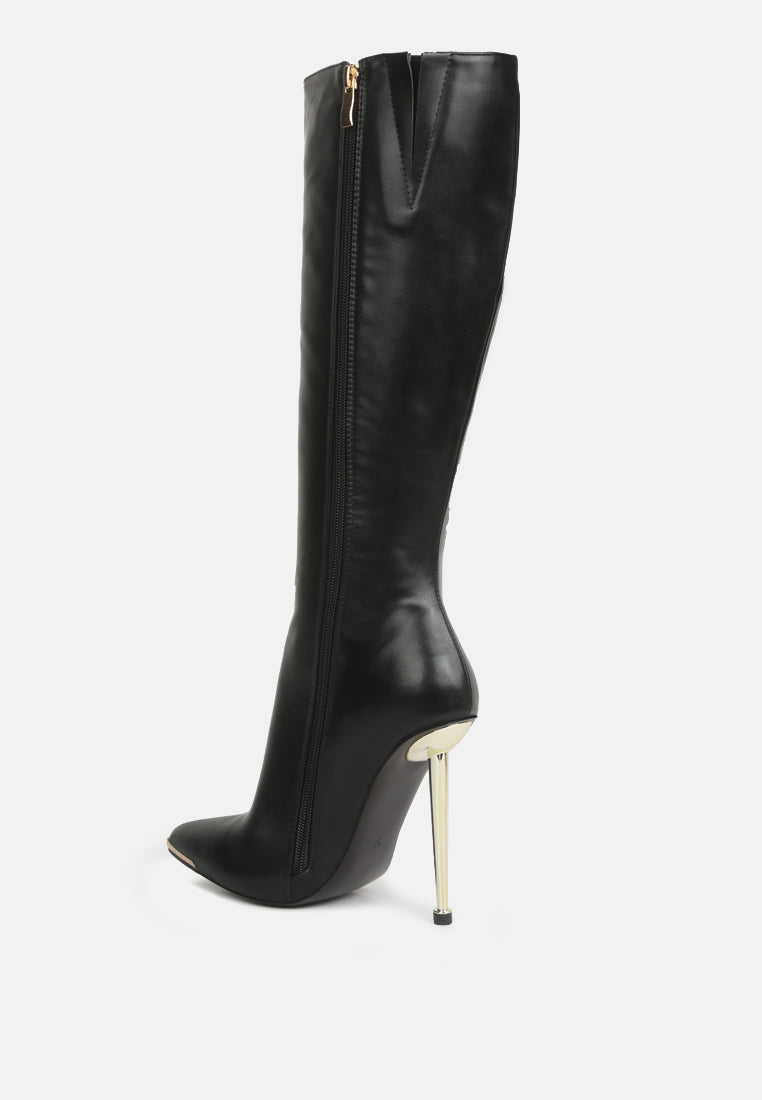 Hale Faux Leather Pointed Heel Calf Boots-2