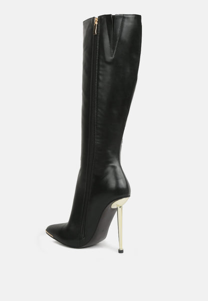 Hale Faux Leather Pointed Heel Calf Boots-2