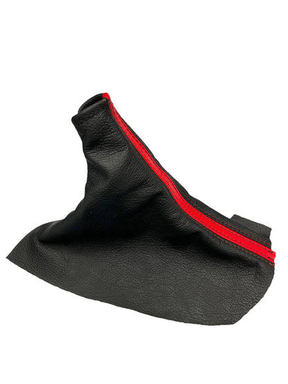 For Chevy Corvette C6 2005-2013 Genuine Leather Parking Brake & Shift Boot Cover In Black & Torch Red Stripe-3