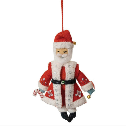Handmade Wool Felt Santa Ornament w/ Embroidery & Sequins-0