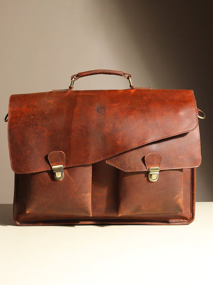 Handmade Brown Leather Messenger Bag - Bryan-1