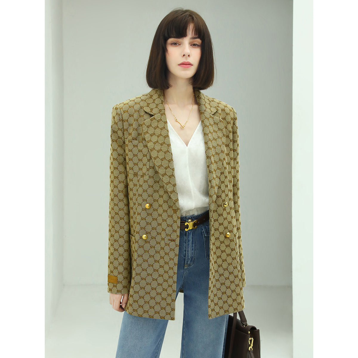 Haute Couture Vintage Patterned Khaki Blazer-0