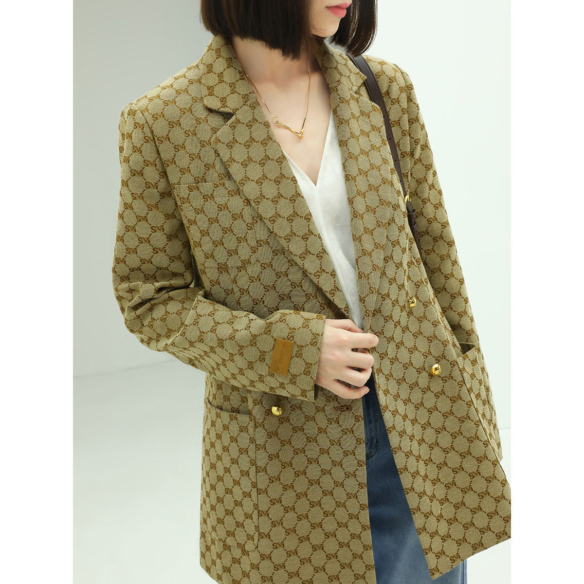 Haute Couture Vintage Patterned Khaki Blazer-1