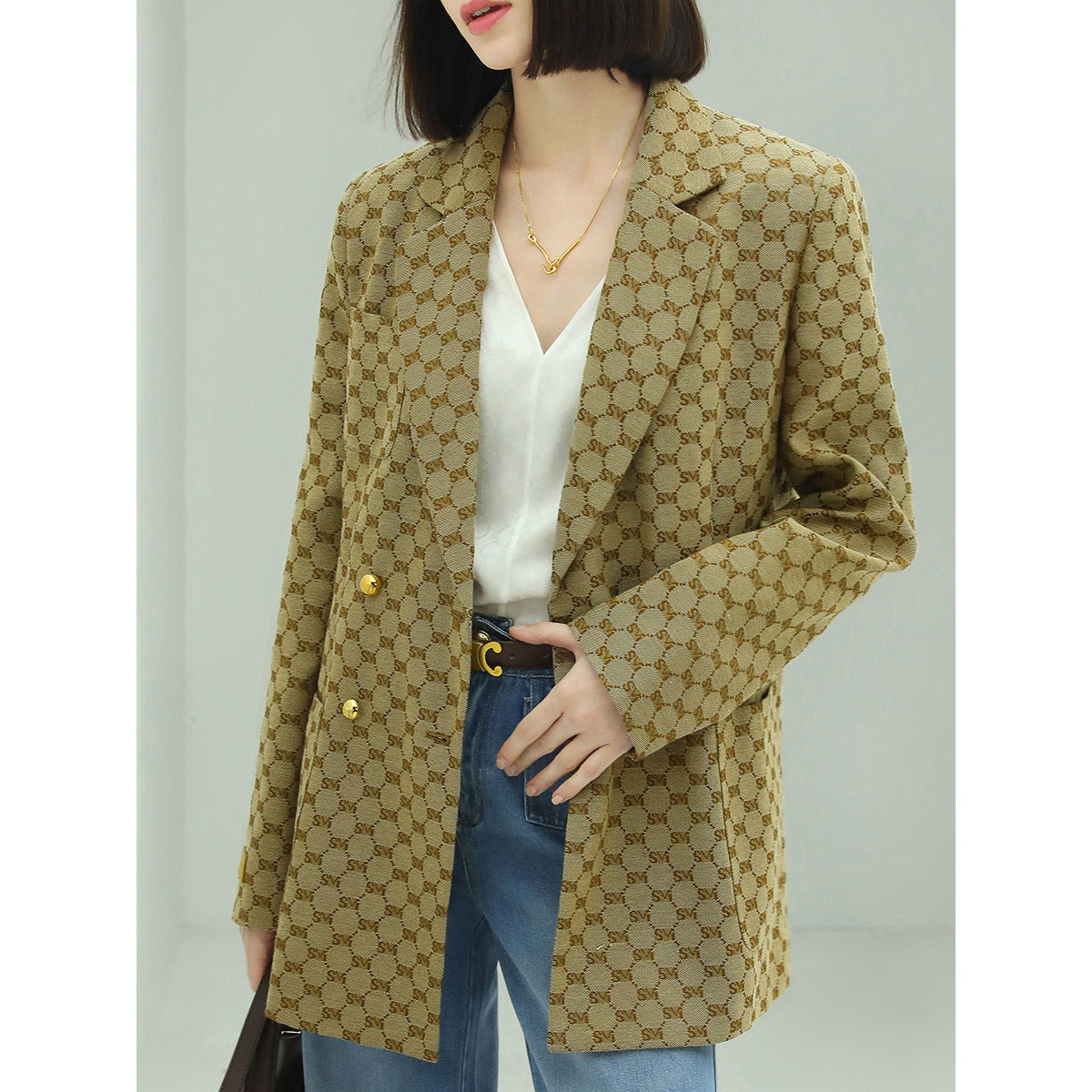 Haute Couture Vintage Patterned Khaki Blazer-2