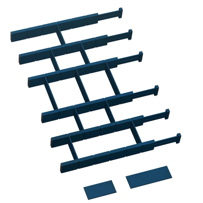 GZOOGHOME 6 Pack Bamboo Drawer Dividers with 12 Inserts Expandable Adjustable Clothes Drawer Organizers and Storage from 17" to 22" for Kitchen Bedroom Dresser Cosmetics (Navy Blue)