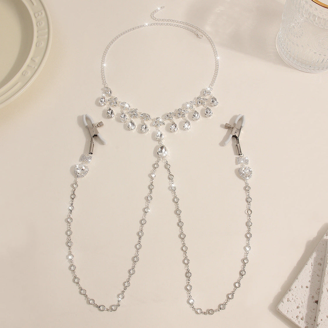 Heart & Bow Crystal Chain Nipple Clamps with Collar-2