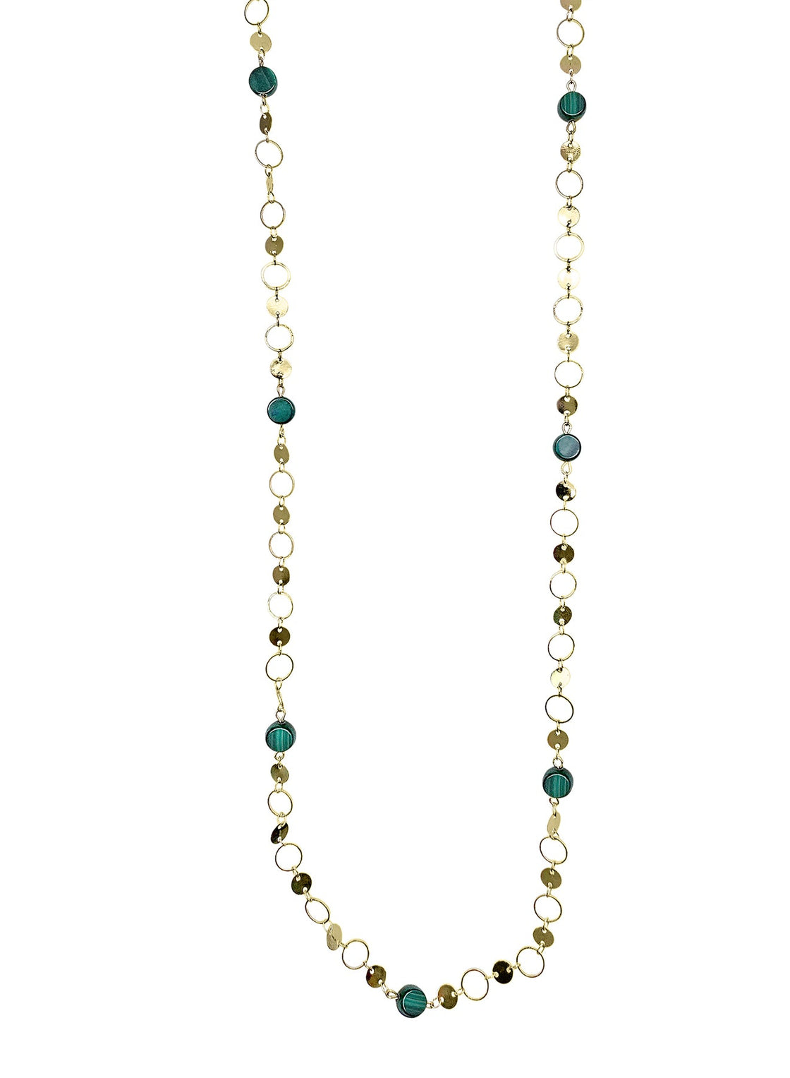 Round Shaped Gold Chain With Malachite Long Necklace PN062-0