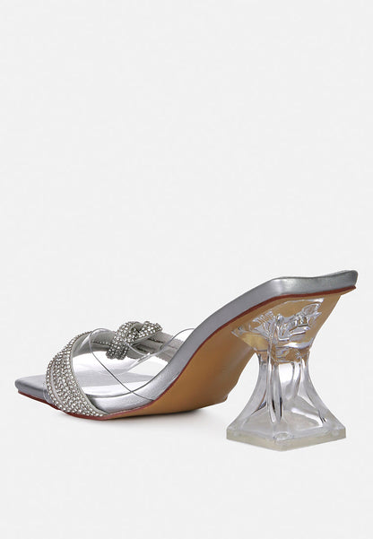 Hiorda Rhinestone Knotted Spool Heel Sandals-4