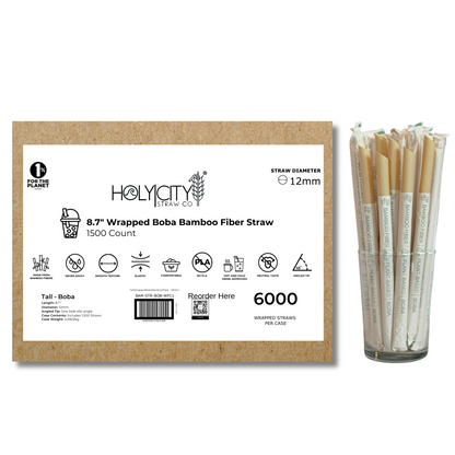 8.7" Wrapped Boba Bamboo Fiber Straws | 12mm-5