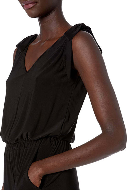 Laundry V-Neck Tie Shoulder Blouson Elastic Waist Solid Jumpsuit-2