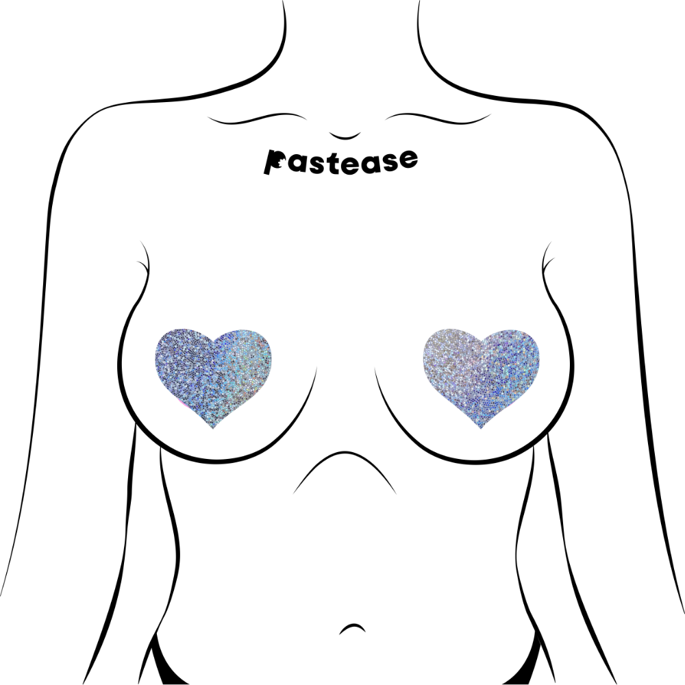 5-Pack: Love: Silver Glitter Heart Nipple Pasties by Pastease® o/s-2