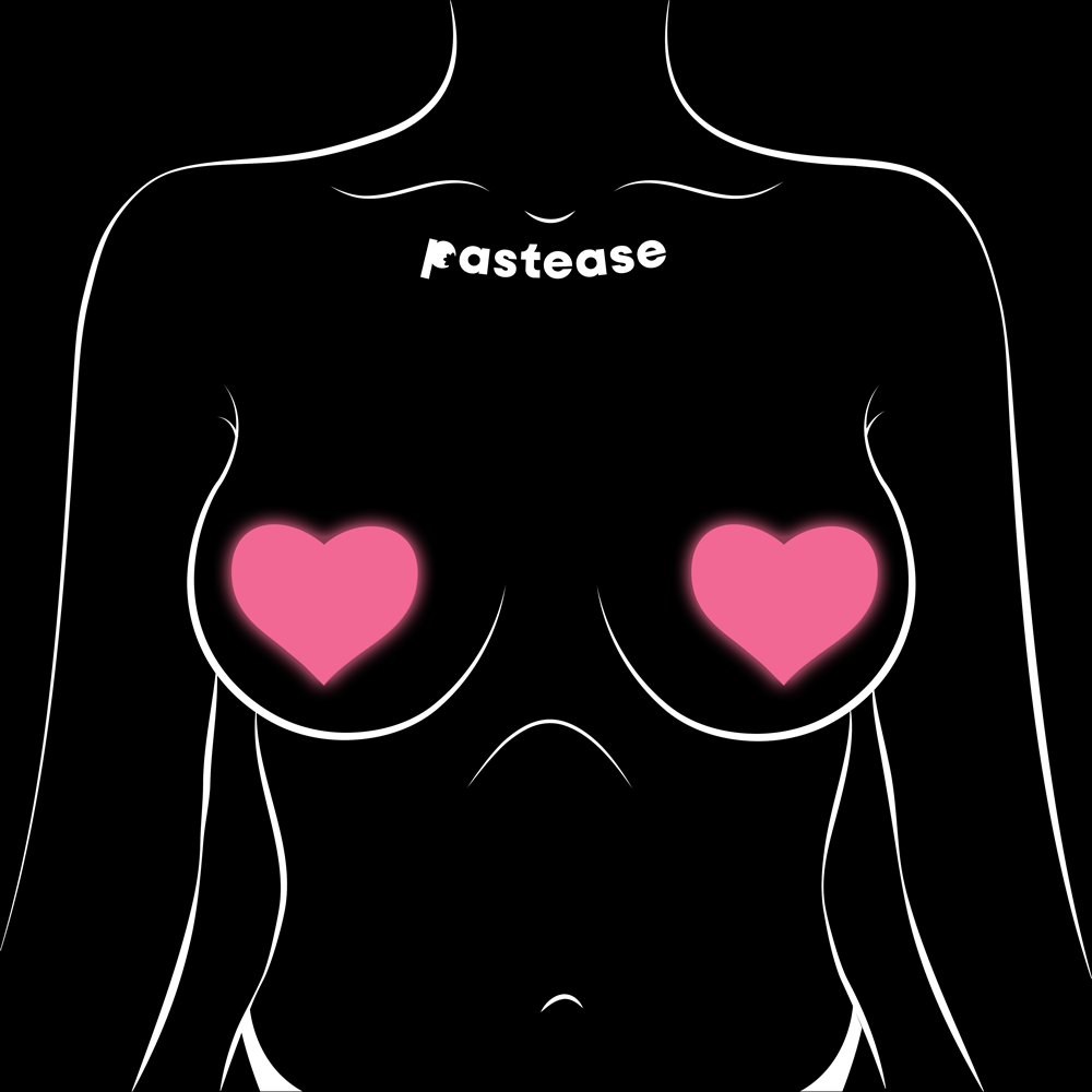5-Pack: Love: Glow in the Dark Neon Pink Heart Pasties Nipple Covers by Pastease®-4