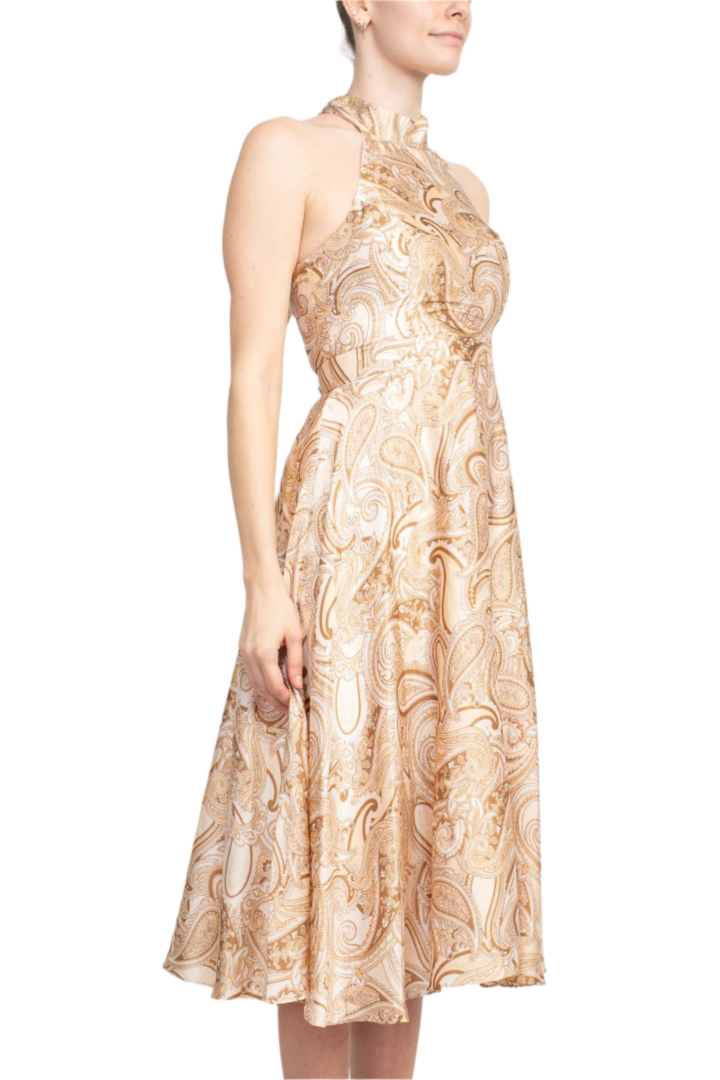 Laundry Tie Back Halter Neck Zipper Back Paisley Print Fit and Flare Satin Midi Dress-2