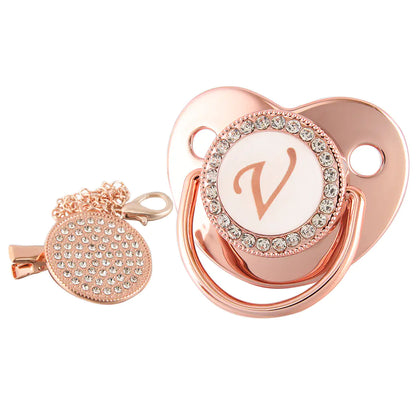 Rose Gold Pacifier with Diamond Chain for Babies