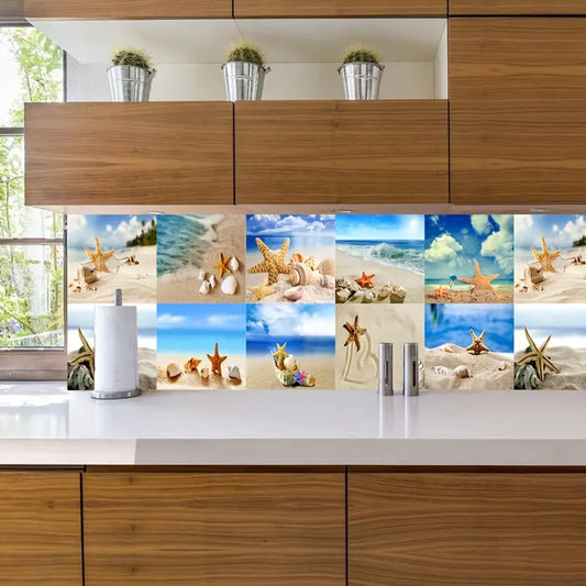 10pcs Waterproof Beach Seascape Tile Stickers