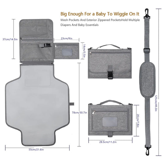 Portable Baby Changing Pad with Shoulder Strap & Pocket
