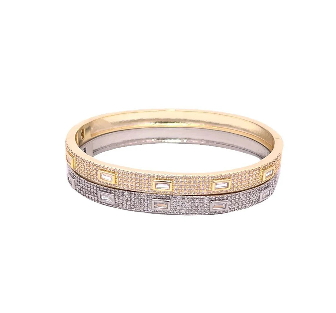 CZ Paved Stone Bangle Bracelet (B115)-0