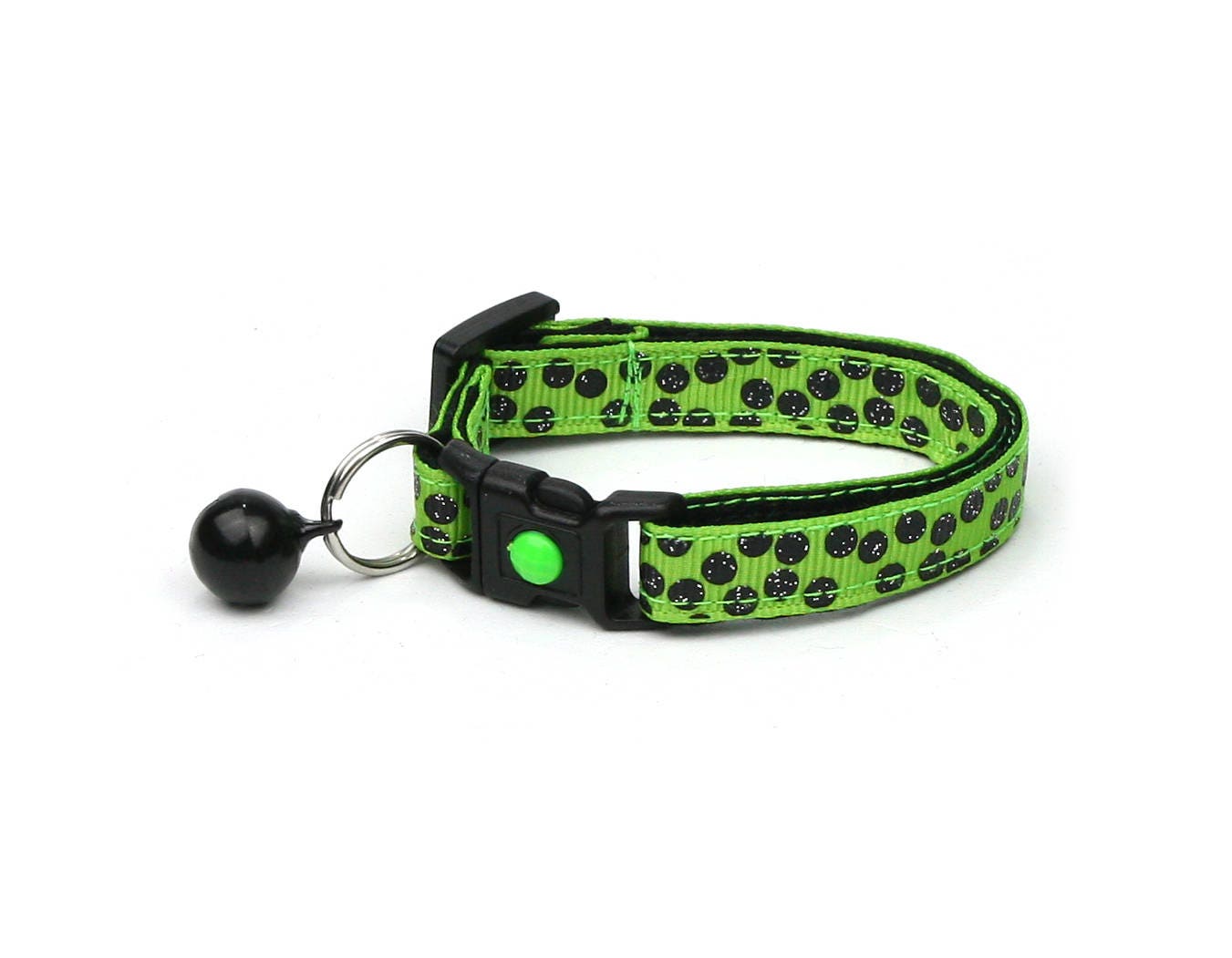 Black Dots on Bright Green Cat Collar-0
