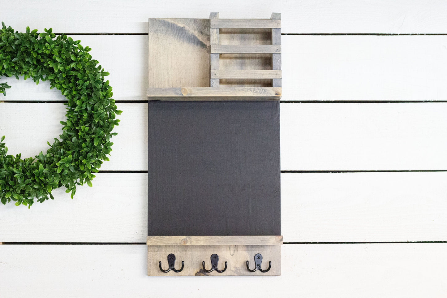 Home Organization Command Center, Chalkboard Mail Holder with Key Hooks-0