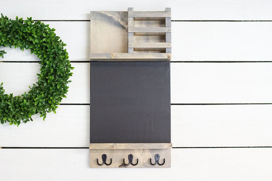 Home Organization Command Center, Chalkboard Mail Holder with Key Hooks-0