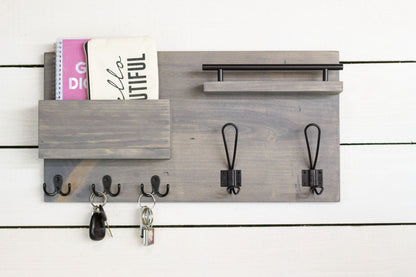 Home Entry Organizer, Coat Rack, Key Hook and Mail Holder-3