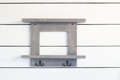 Bathroom Wall Shelf with 2 Double Towel Hooks-2