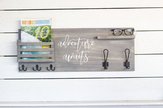 Coat Rack Mail Holder with Key Hooks and Small Shelf.-0