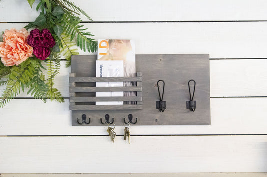 Mail Holder with Key Hooks and Farmhouse Style Coat Hooks-0