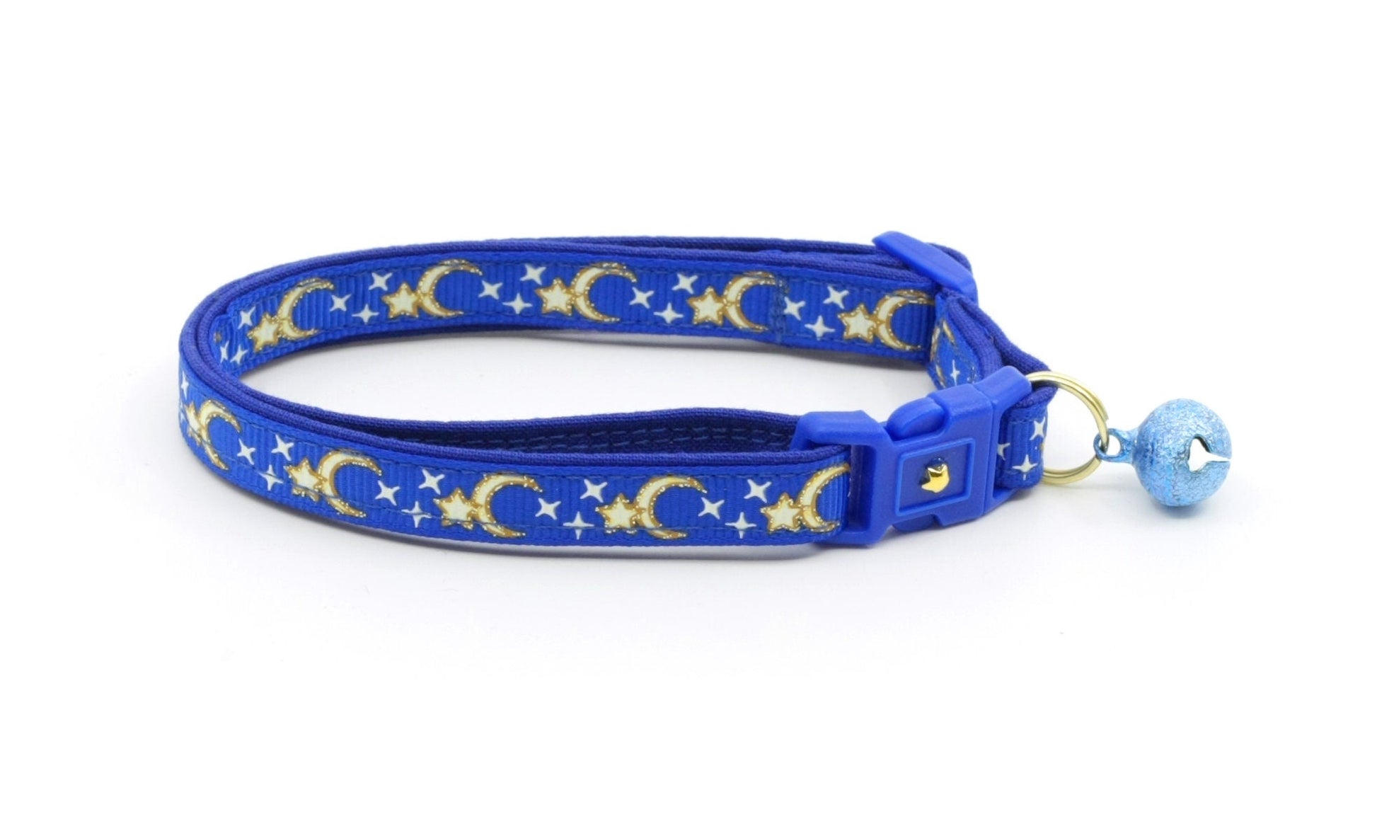 Gold Moons and Stars on Royal Blue Cat Collar-3