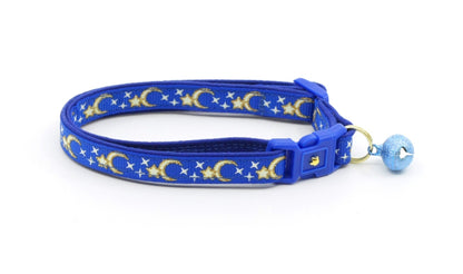 Gold Moons and Stars on Royal Blue Cat Collar-3