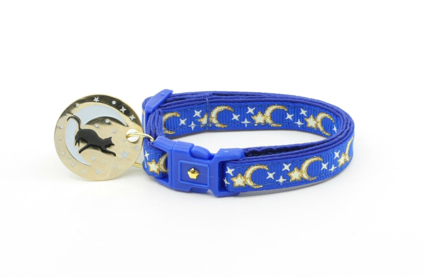 Gold Moons and Stars on Royal Blue Cat Collar-2
