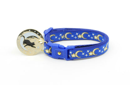 Gold Moons and Stars on Royal Blue Cat Collar-2