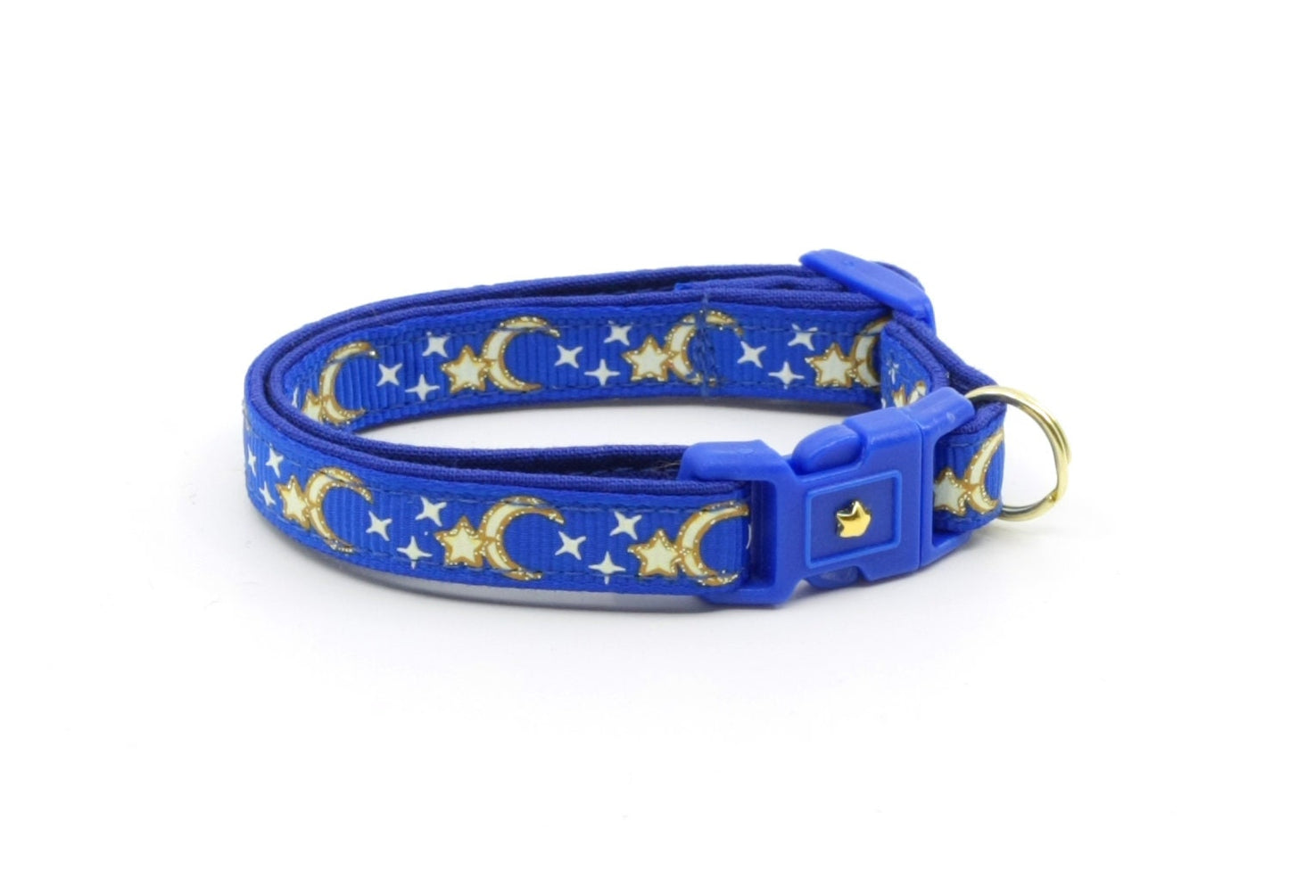 Gold Moons and Stars on Royal Blue Cat Collar-4