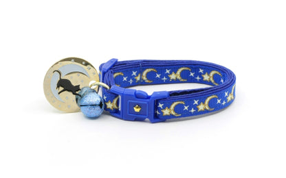Gold Moons and Stars on Royal Blue Cat Collar-5