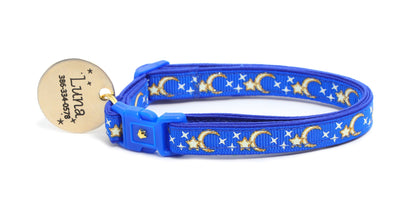 Gold Moons and Stars on Royal Blue Cat Collar-6